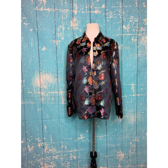 Reversible black red floral embroidered Asian inspired blazer size Medium - Picture 11 of 16